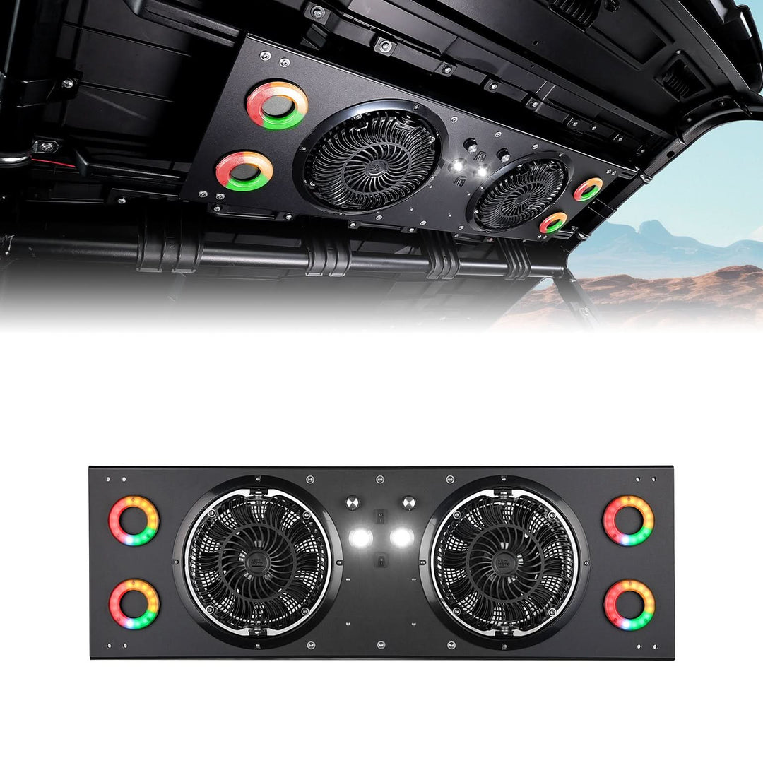 Overhead Fan with RGB for UTV with 57-42 Inch Roof Width for Polaris Ranger, RZR, Can-Am Defender, CFMOTO Uforce - Kemimoto