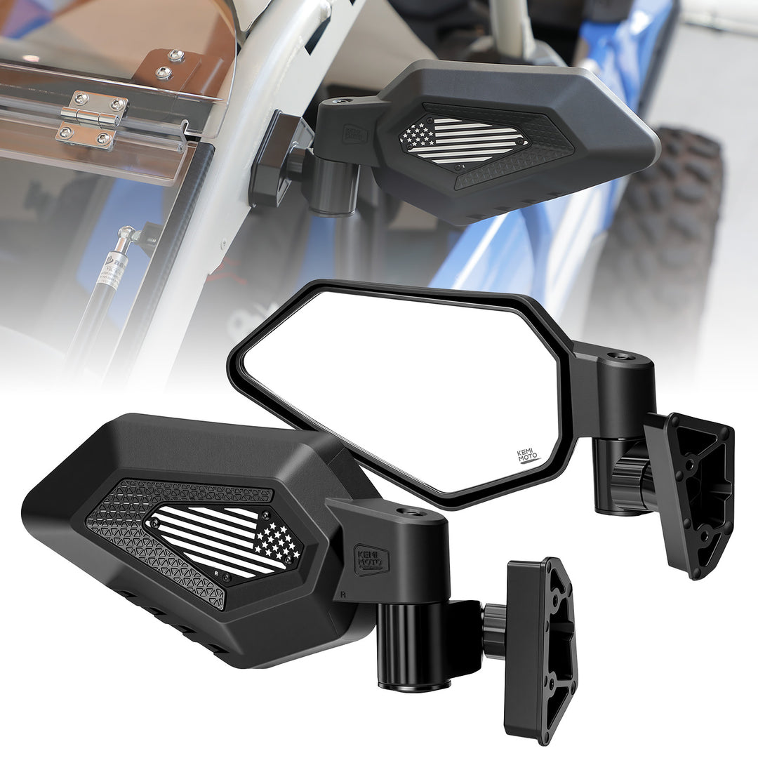 Side Mirrors with Spring-Back Auto Reset, Fit Can-Am Maverick X3 / MAX US Flag Pattern - Kemimoto