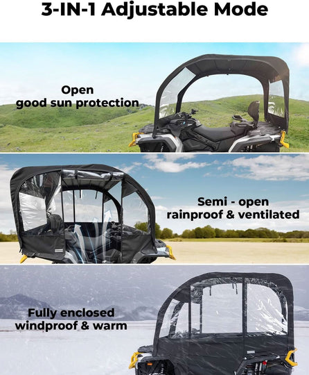 3-in-1 Extra Large ATV Cab Enclosure for Polaris, Can-Am, Kawasaki, Arctic Cat, CFMOTO - Kemimoto
