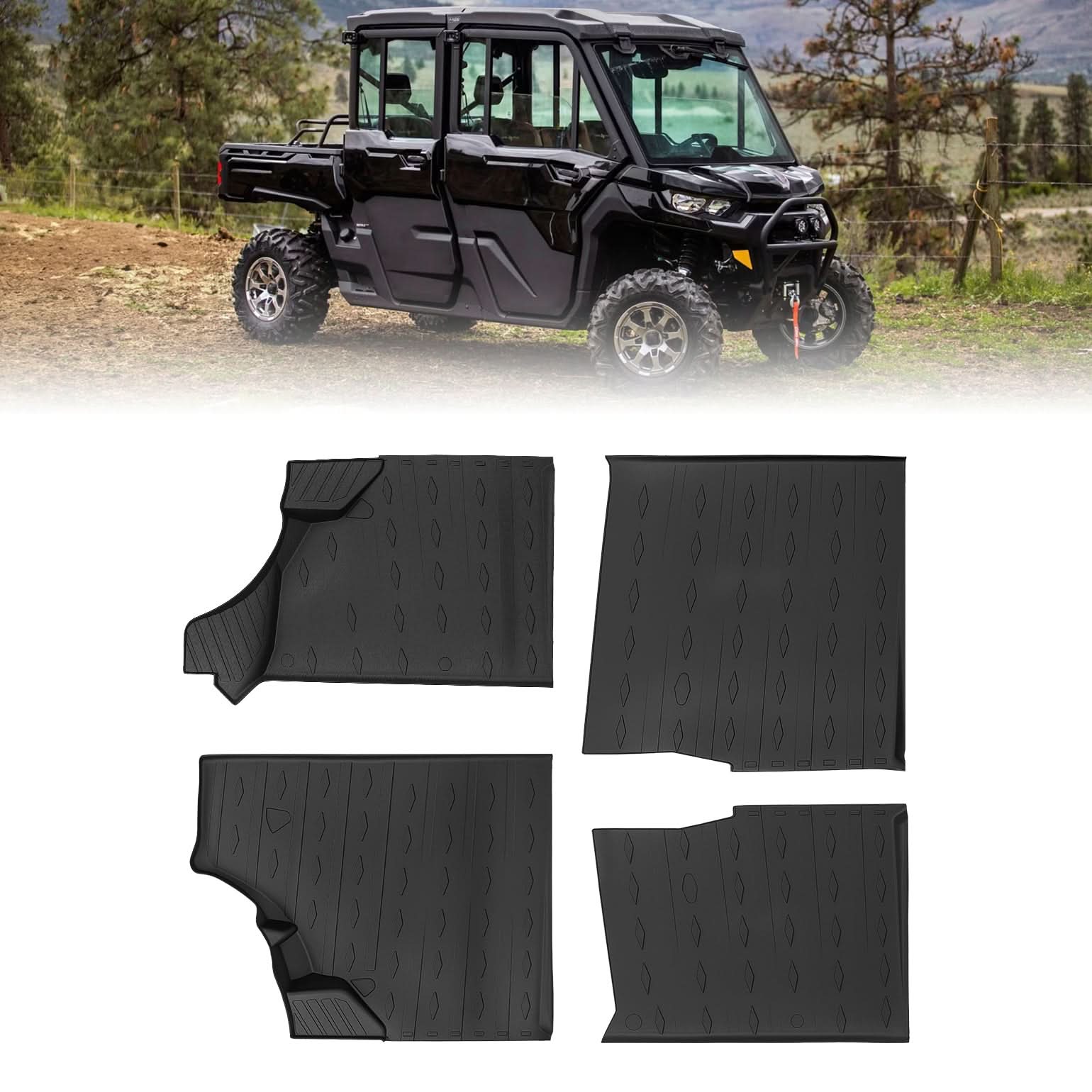 4PCS Floor Mats for Can-Am Defender MAX 2020–2025 All-Weather Rubber - Kemimoto
