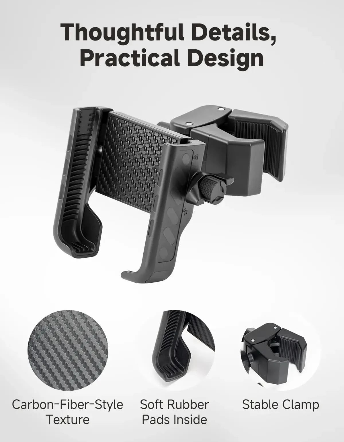 Phone Holder with Adjustable Clamp For Golf Push Cart
