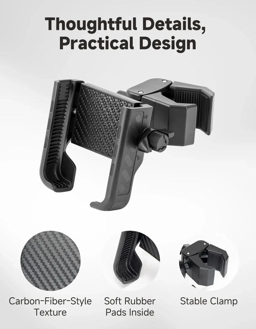 Phone Holder with Adjustable Clamp For Golf Push Cart