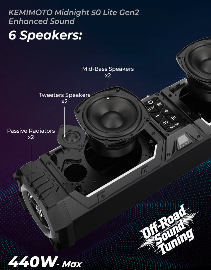 Kemimoto Midnight 50 Lite Gen2 20-inch 6 Speaker UTV Sound Bar Polymer