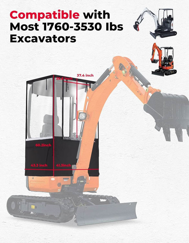 Mini Excavator Cover 600D Oxford Fabric for Bobcat E20 & Kubota U17 (1760-3530 lbs) - Kemimoto