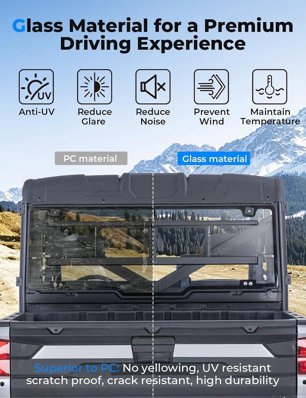 Sliding Glass Rear Window for Polaris Ranger 570 / 900 / 1000 & XP Crew (2013–2026) - Kemimoto