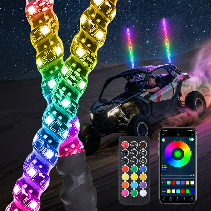 UTV/ATV Universal 3FT RGB Spiral LED Whip Lights (2PCS) - Kemimoto