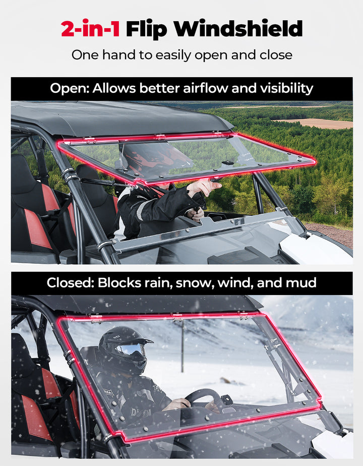 Full Flip Split Windshield Window for Polaris RZR XP 1000 / XP 4 1000 2024-2025 - Kemimoto