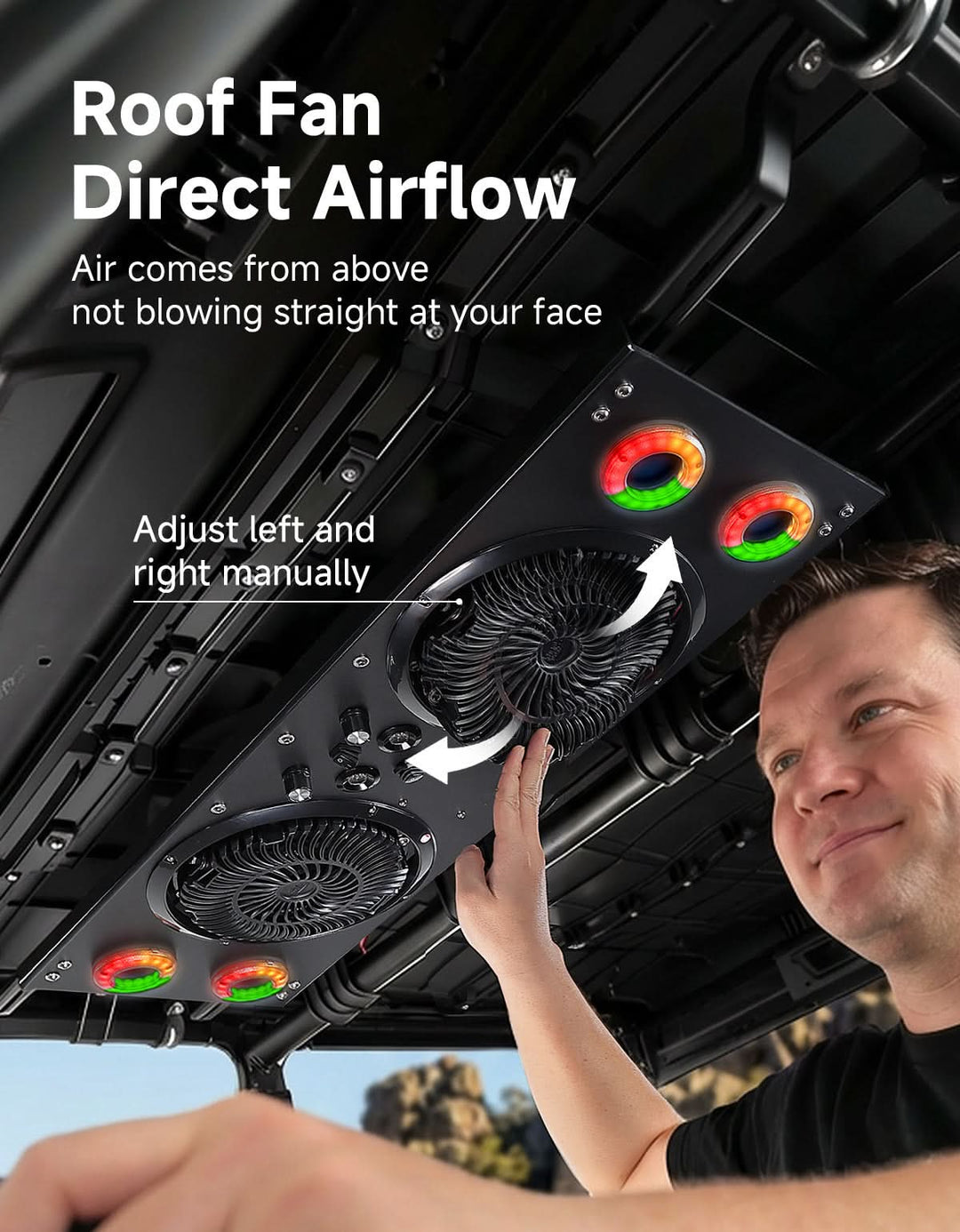 Overhead Fan with RGB for UTV with 57-42 Inch Roof Width for Polaris Ranger, RZR, Can-Am Defender, CFMOTO Uforce - Kemimoto