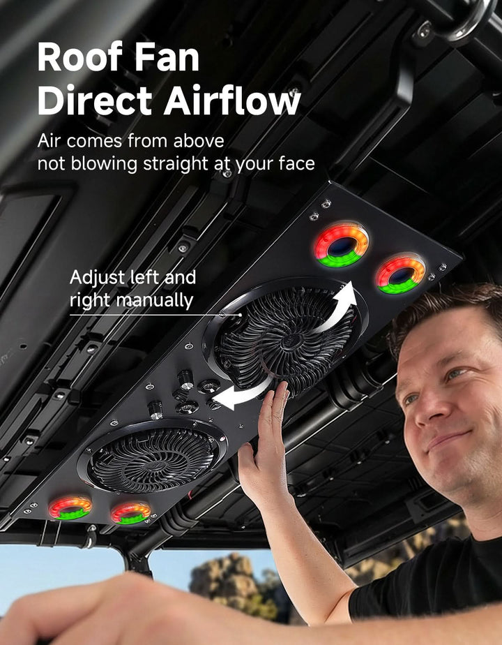 Overhead Fan with RGB for UTV with 57-42 Inch Roof Width for Polaris Ranger, RZR, Can-Am Defender, CFMOTO Uforce - Kemimoto