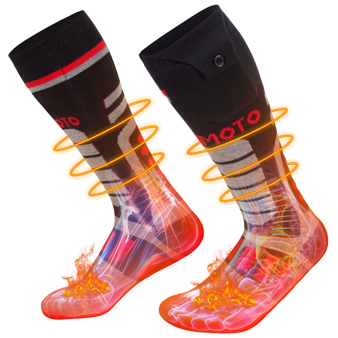 Winter Heated Socks with Rechargeable Battery Black Red - Kemimoto