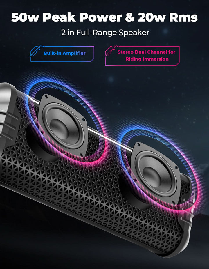 Motorcycle Bluetooth Speakers Waterproof ATV Sound Bar with AUX USB and RGB Lighting - Kemimoto