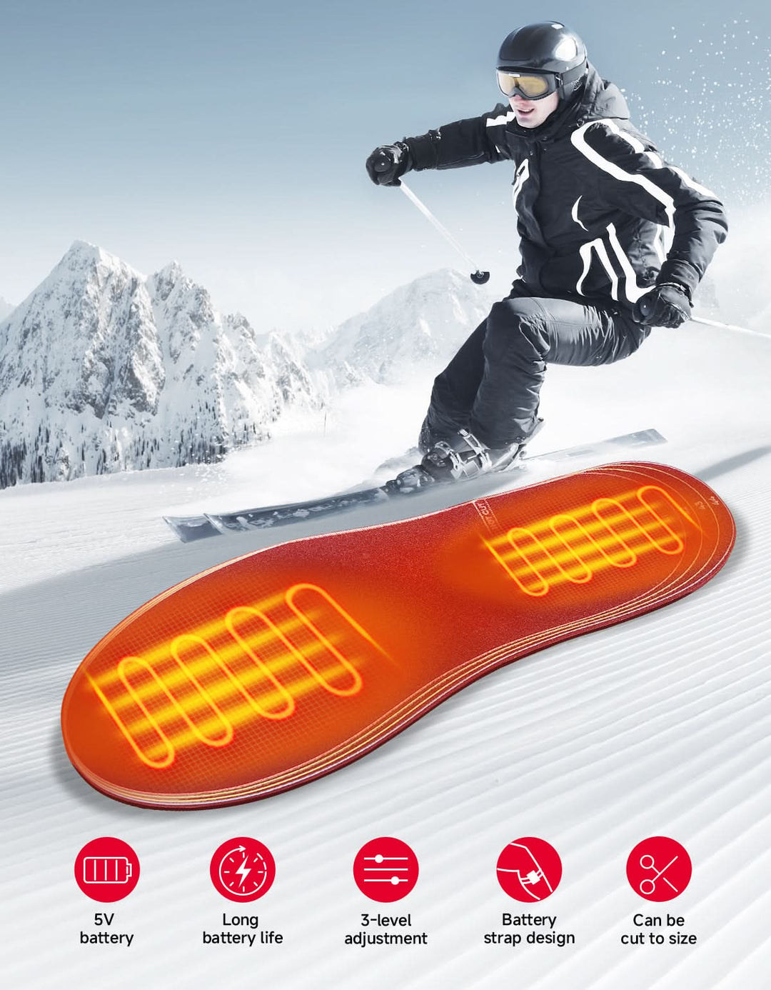 Heated Insoles APP Control Full Foot Heat Trim-to-Fit 5000mAh