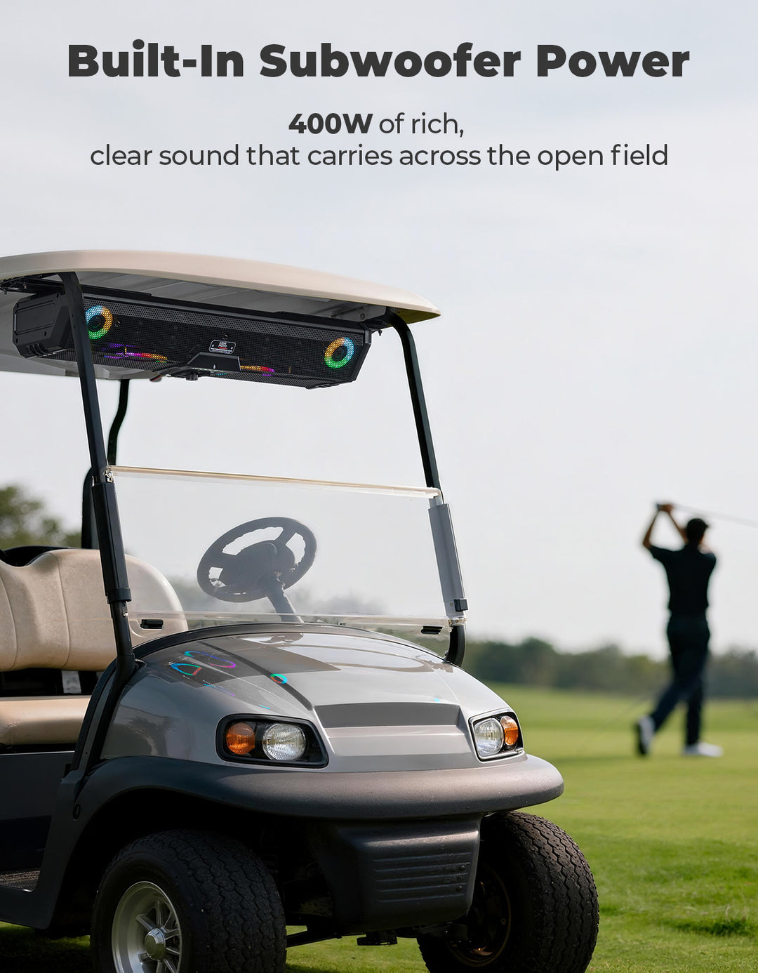 34" Golf Cart Bluetooth Sound Bar RGB Lights 400W Waterproof Speaker