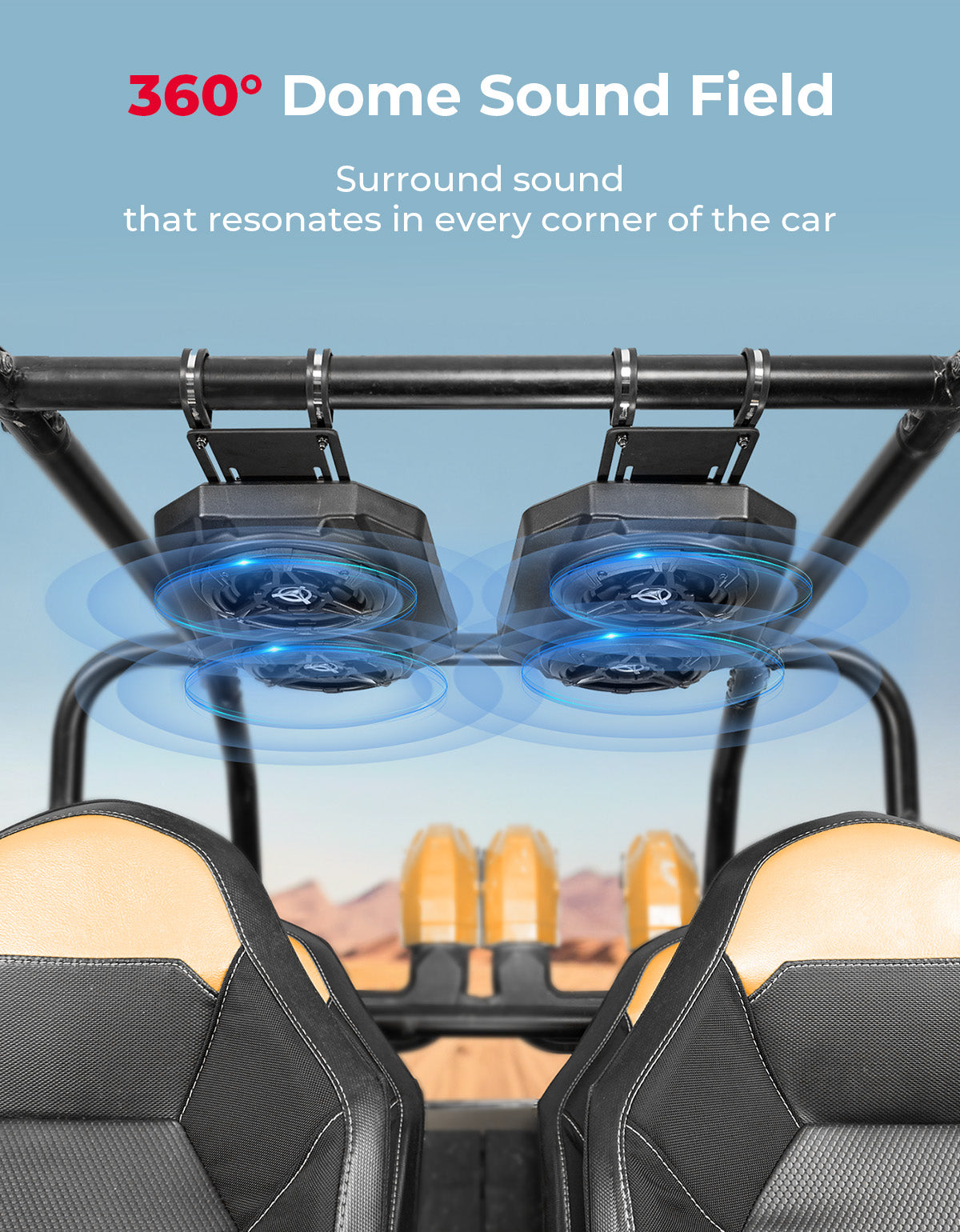 6.5'' UTV Bluetooth Sound System Speakers for Can Am Maverick X3/ RZR w/ 1.625''-1.9'' Roll Bar - Kemimoto