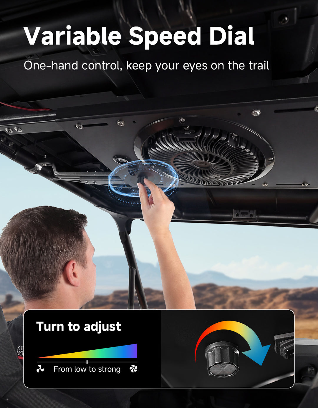 Single Overhead Fan for UTV with 37-53 inch Roof Width for Polaris Can-Am - Kemimoto