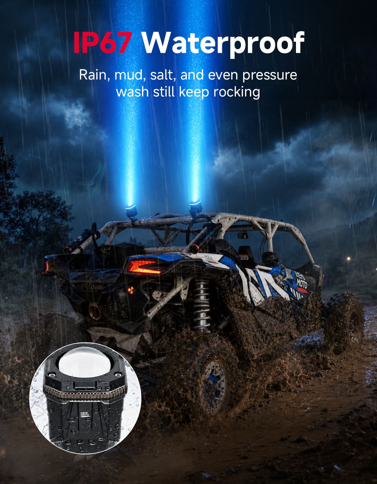 UTV/ATV Universal RGB Whipless LED Whip Lights with Turn Signal - Kemimoto