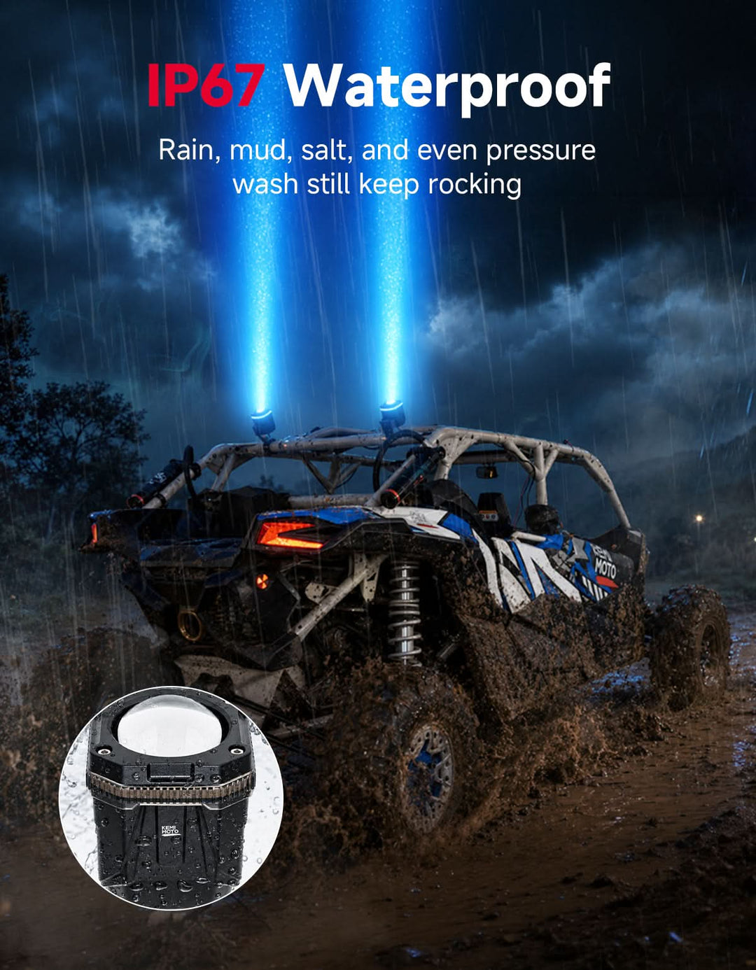 UTV/ATV Universal RGB Whipless LED Whip Lights with Turn Signal - Kemimoto
