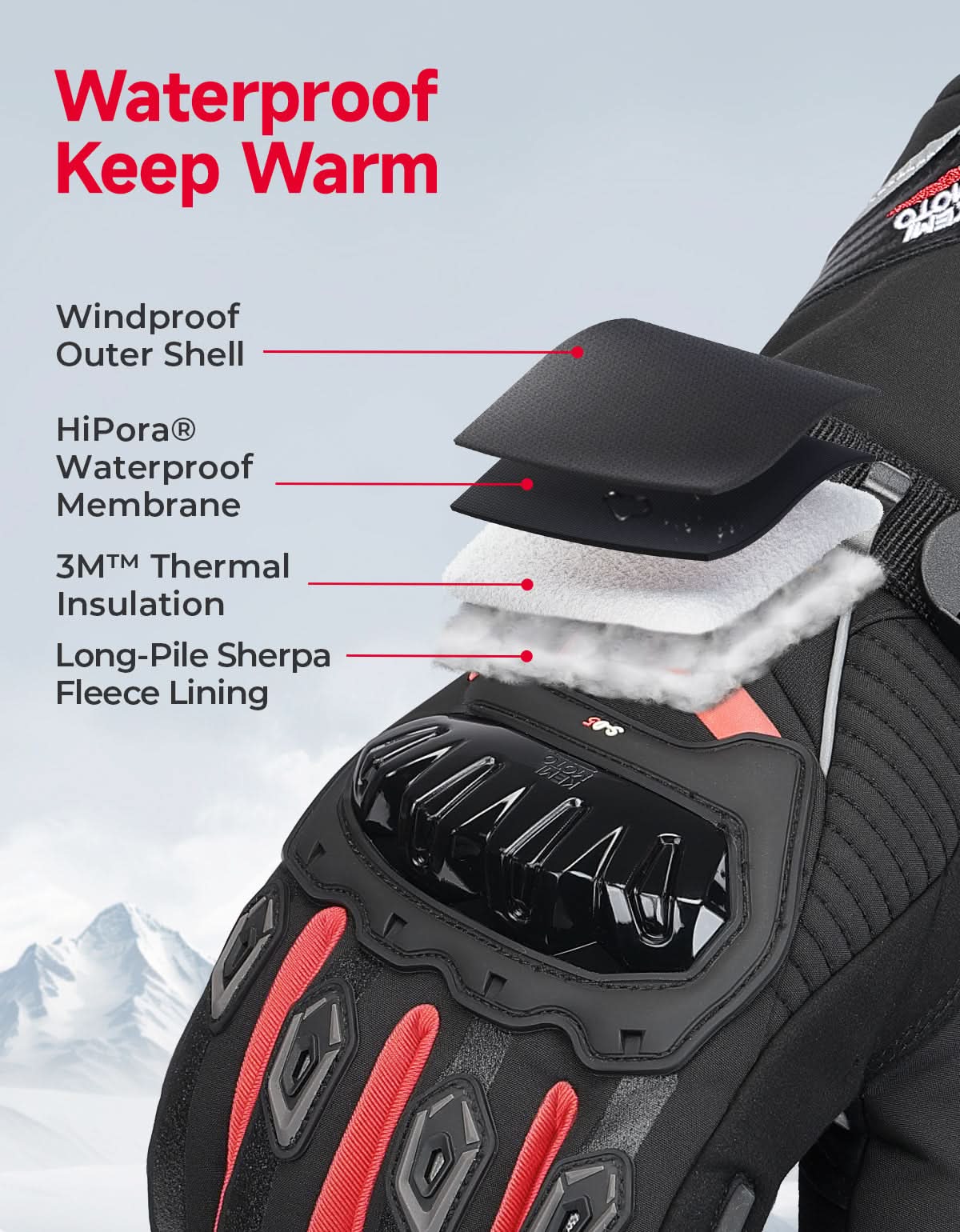 Rainproof Riding Warm Gloves with Touchscreen for Motorcycle Riding, ATV, UTV, Snowmobile