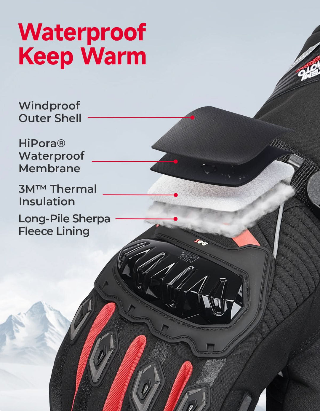 Rainproof Riding Warm Gloves with Touchscreen for Motorcycle Riding, ATV, UTV, Snowmobile