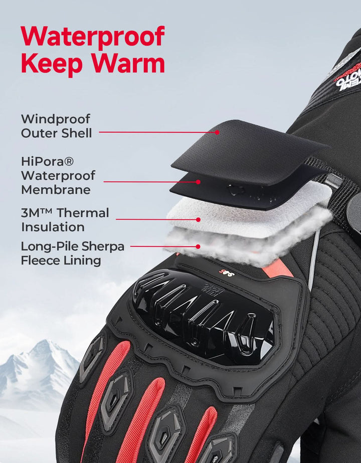 Rainproof Riding Warm Gloves with Touchscreen for Motorcycle Riding, ATV, UTV, Snowmobile