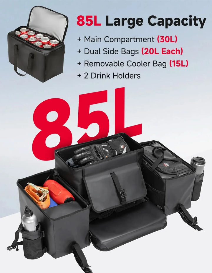 Upgraded 85L ATV Bag with Cooler, Built-in Metal Support Frame