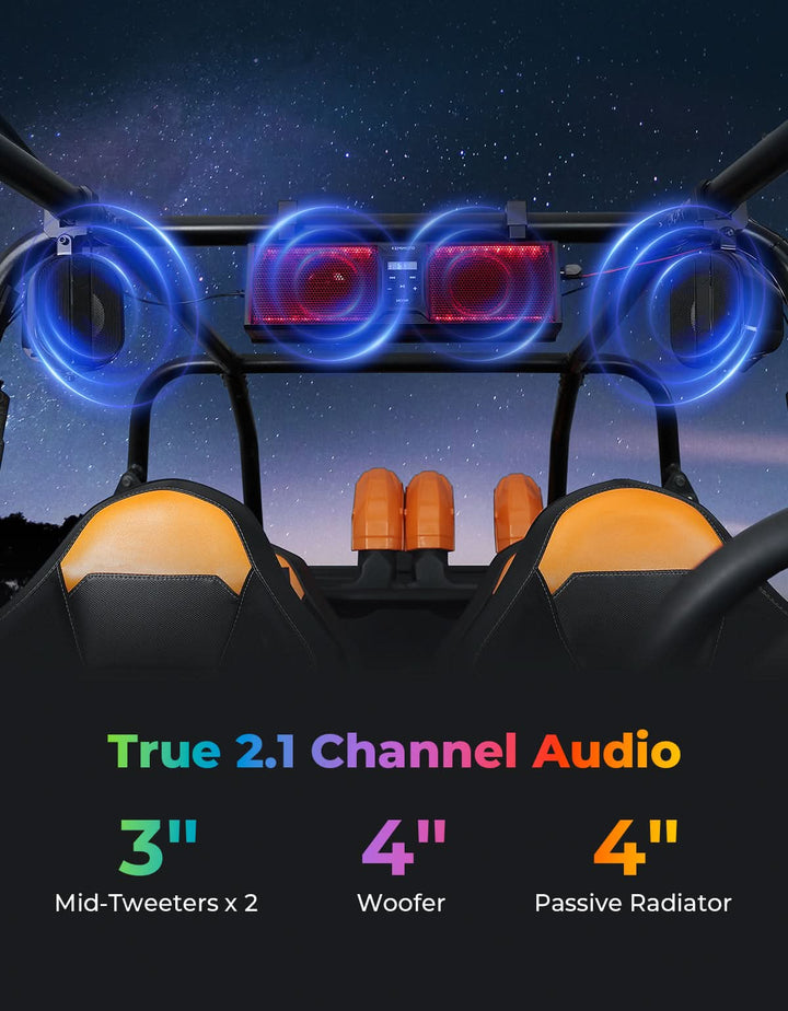 UTV/ATV Universal 17" Bluetooth 2.1CH Sound Bar with RGB Lights - Kemimoto