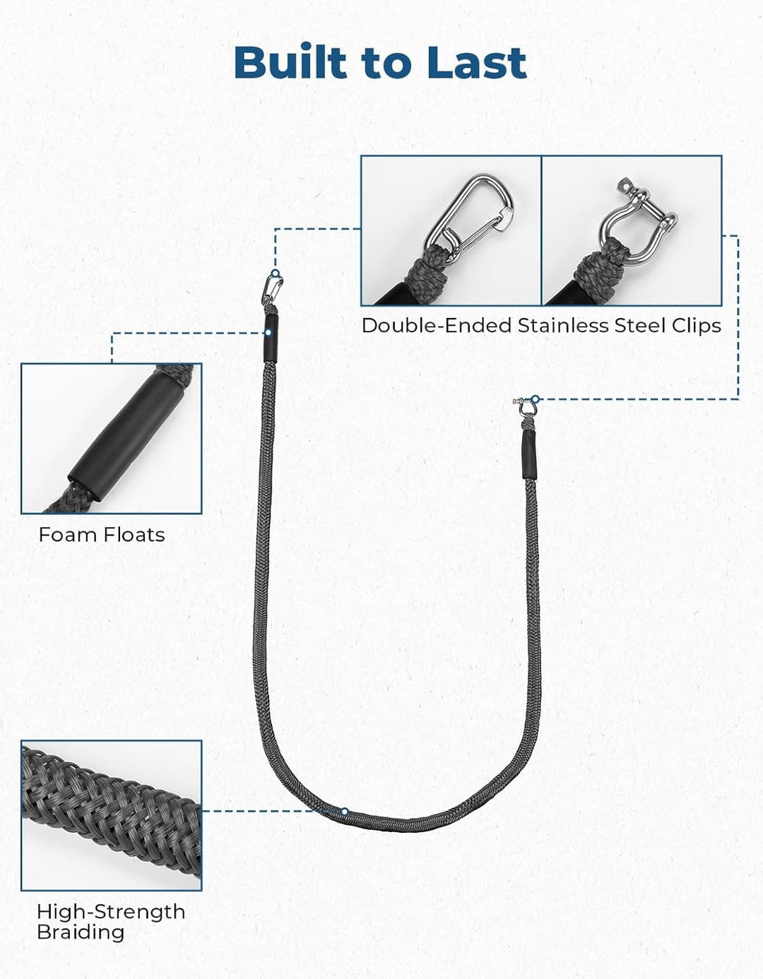 Anchor Bungee Dock Line for Watercraft Boat Kayak Pontoon Jet Ski Black - Kemimoto
