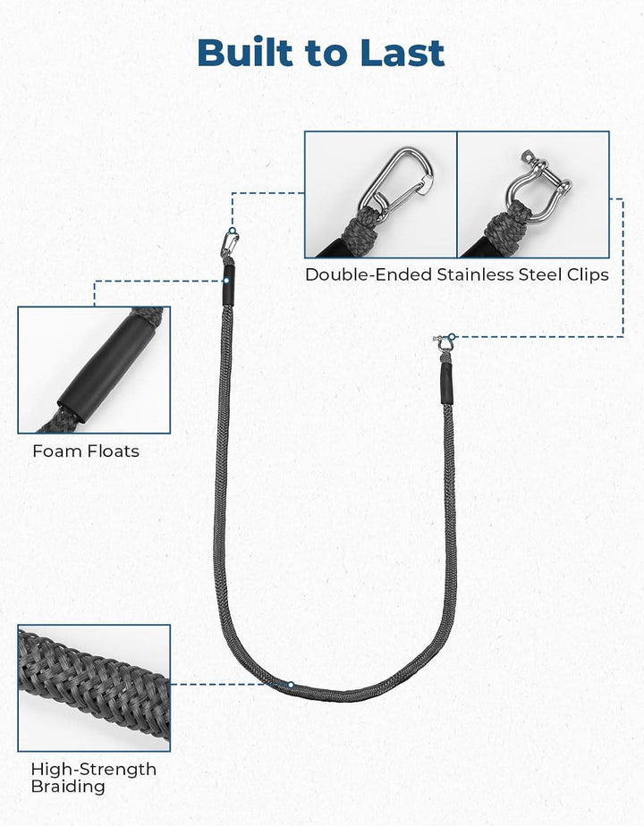Anchor Bungee Dock Line for Watercraft Boat Kayak Pontoon Jet Ski Black - Kemimoto