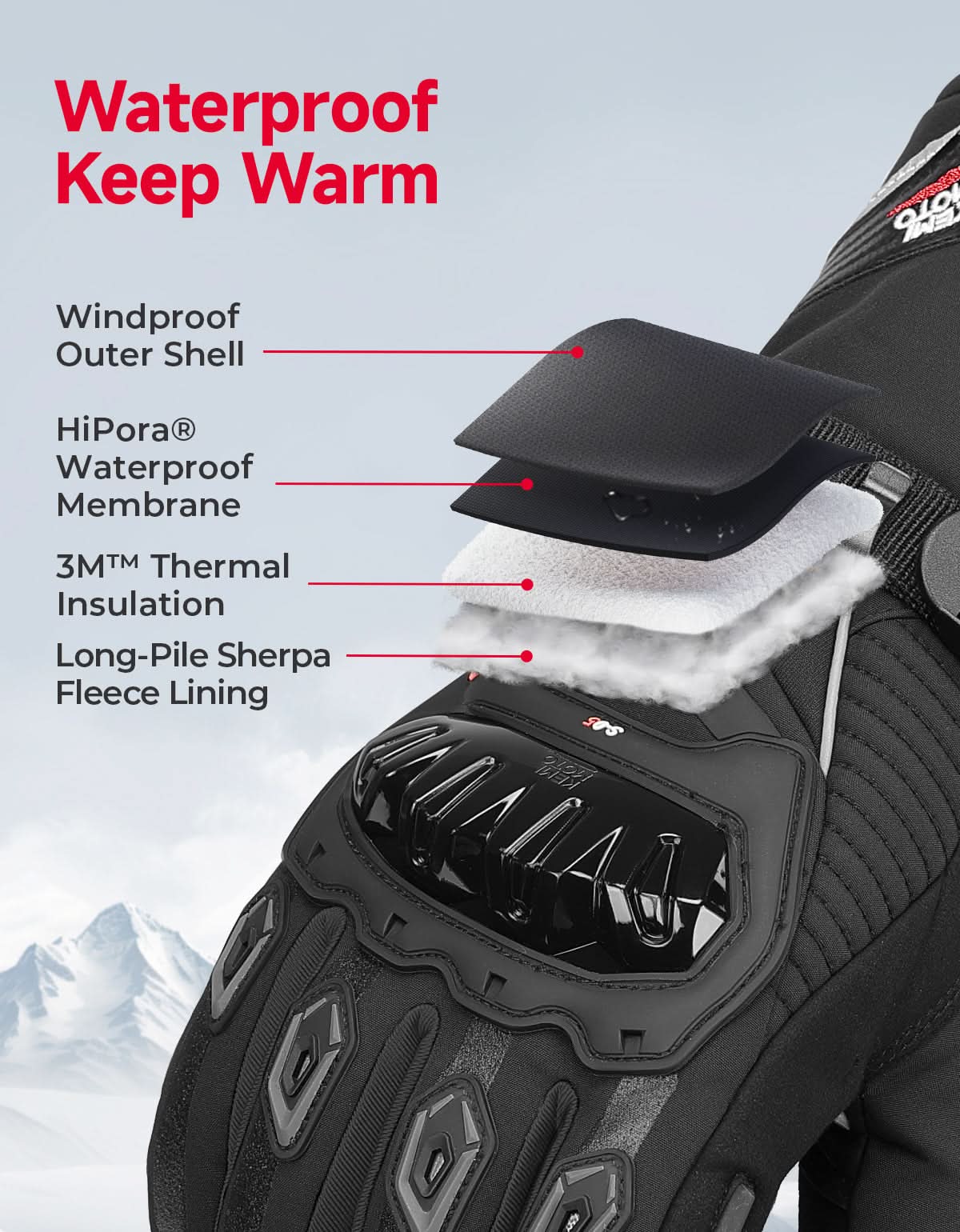 Rainproof Riding Warm Gloves with Touchscreen for Motorcycle Riding, ATV, UTV, Snowmobile