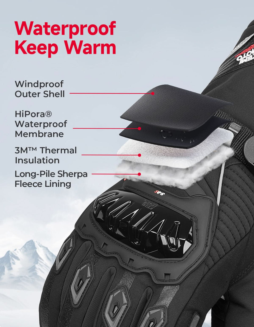 Rainproof Riding Warm Gloves with Touchscreen for Motorcycle Riding, ATV, UTV, Snowmobile