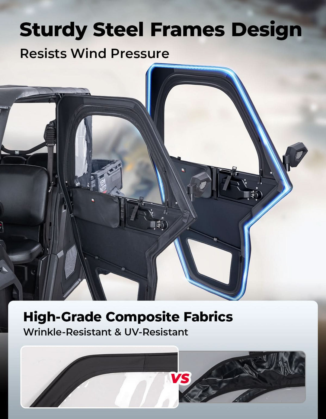 UTV Framed Doors for Can-Am Defender Max HD 7/8/9/10 – Full Enclosure Kit, 2022–2024 - Kemimoto