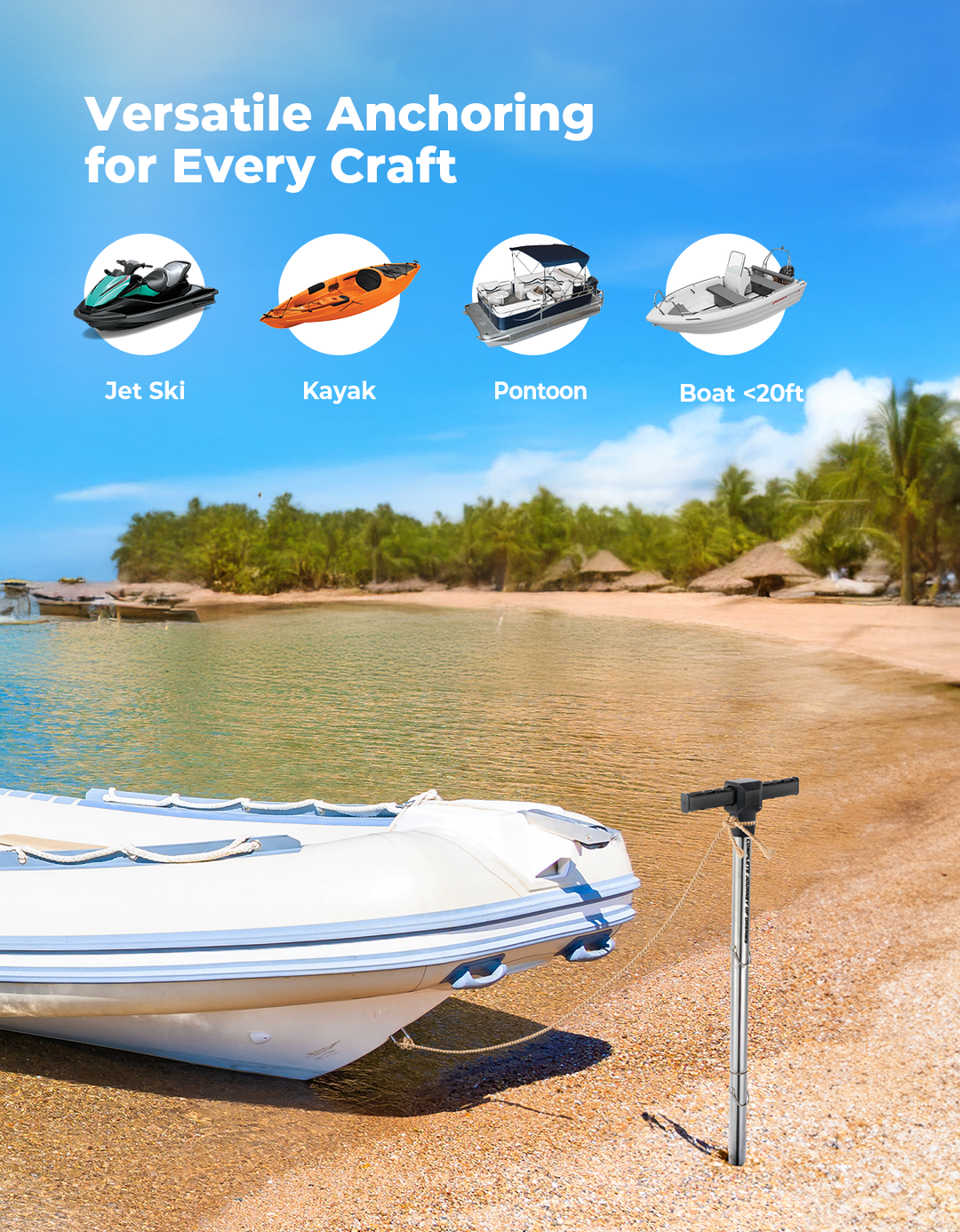 Jet Ski Anchor Shallow Water Anchor Pole for Kayak Pontoon