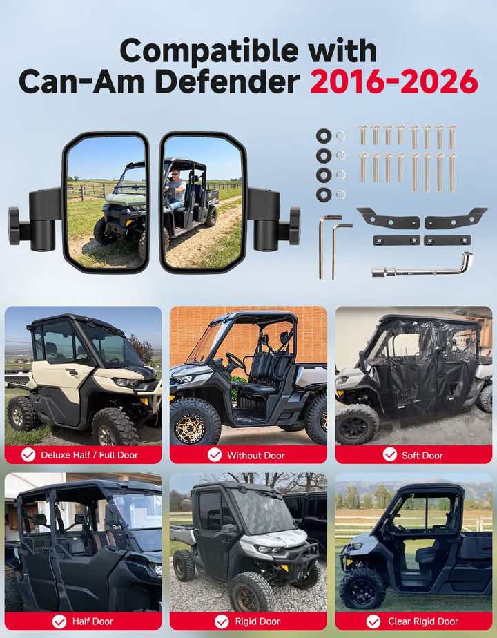 Auto-Reset UTV Side Mirrors Compatible with Can-Am Defender 2016+