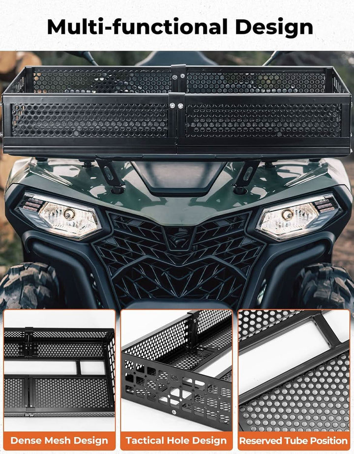 ATV Front Cargo Basket with Steel Mesh Surface for Kawasaki, Universal for Golf Cart Tractor