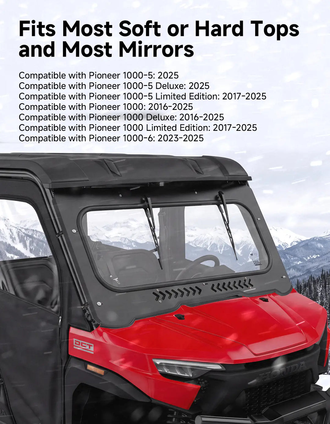 7mm Glass Front Windshield With Manual Vent & Dual Wiper For Honda Pioneer 1000