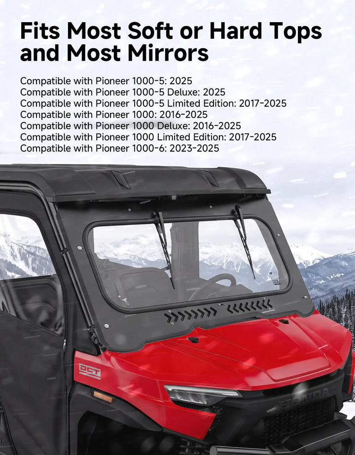 7mm Glass Front Windshield With Manual Vent & Dual Wiper For Honda Pioneer 1000