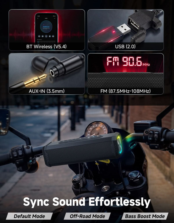 Motorcycle Universal Bluetooth Sound Bar with RGB Lights - Kemimoto