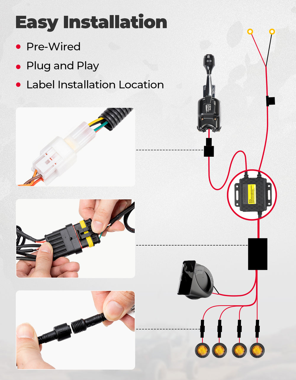 UTV/ATV Universal Turn Signal Kit with Column Switch & Horn - Kemimoto
