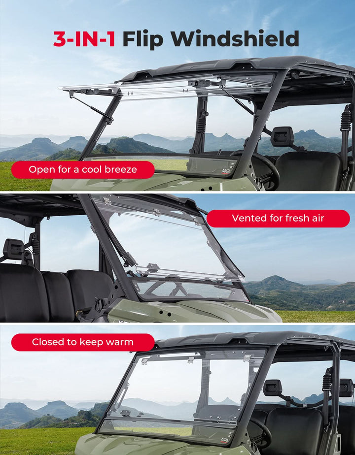 3-in-1 Flip Scratch-Resistant Windshield for Can-Am Defender & Defender Max HD5/HD8/HD10 - Kemimoto