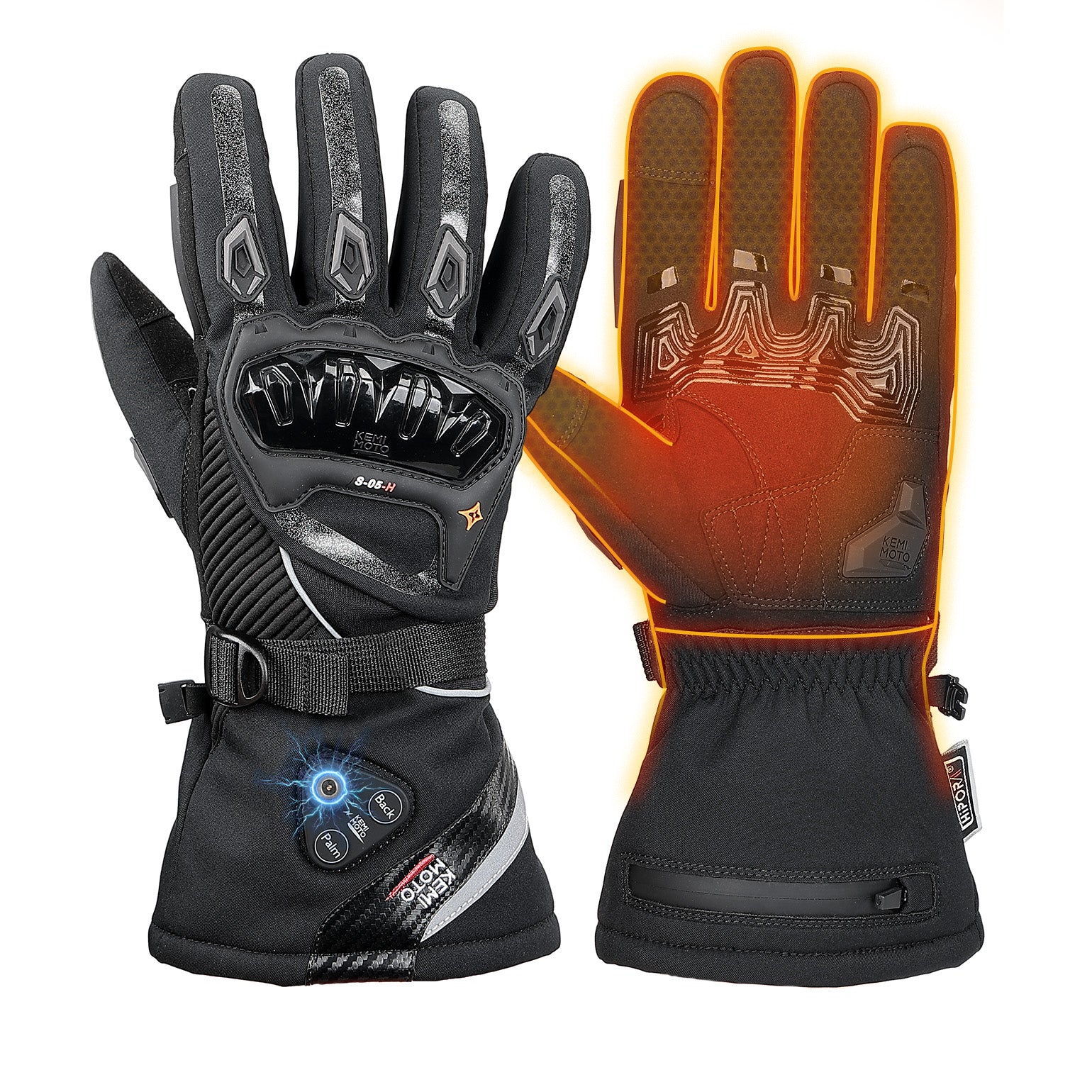 Heated Winter Motorcycle Riding Gloves  Gear with Magnetic Quick-Release Power Cable