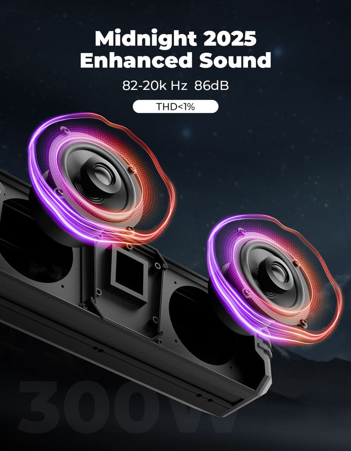 Midnight 40 16" Bluetooth Sound Bar –2025 Compact RGB UTV Speaker for Golf Cart, ATV, Polaris RZR - Kemimoto