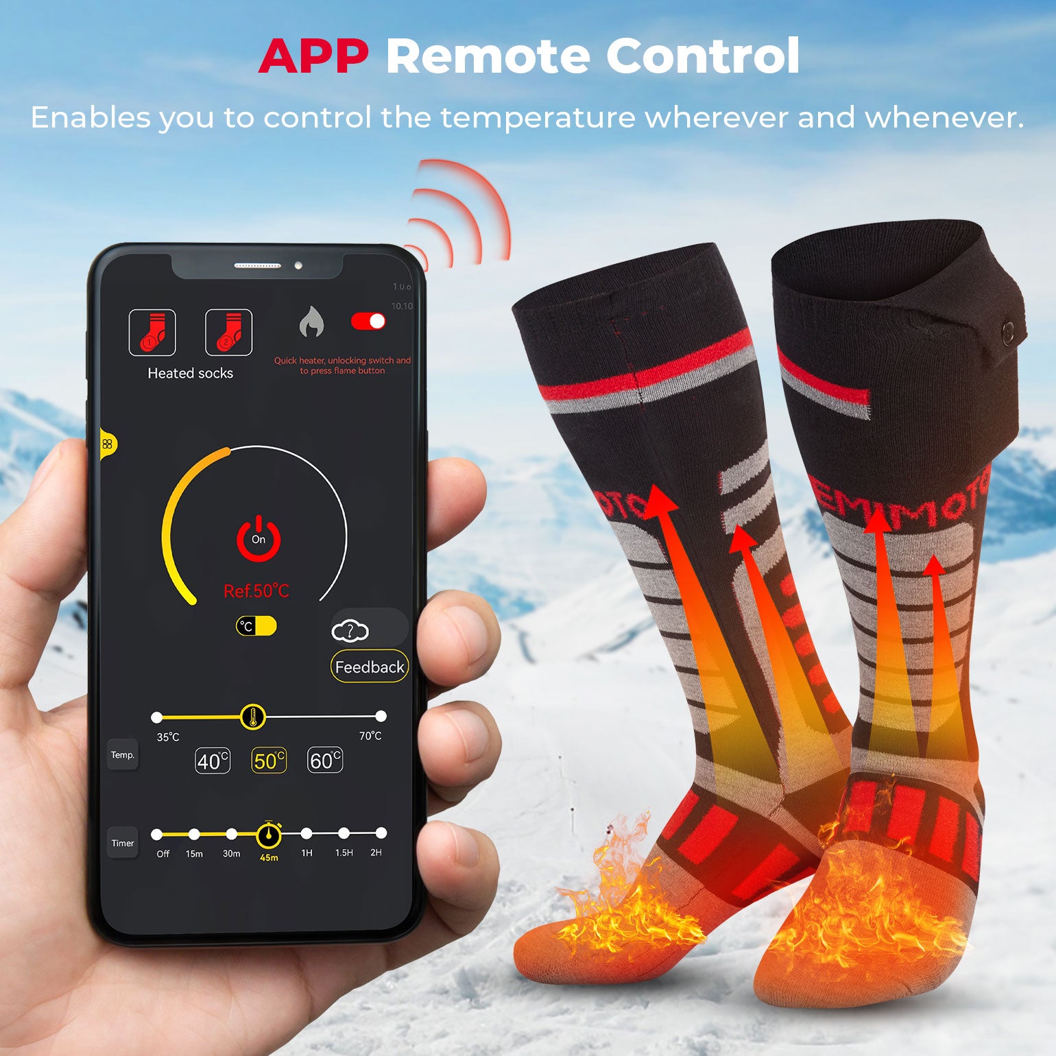 Winter Heated Socks with Rechargeable Battery Black Red - Kemimoto