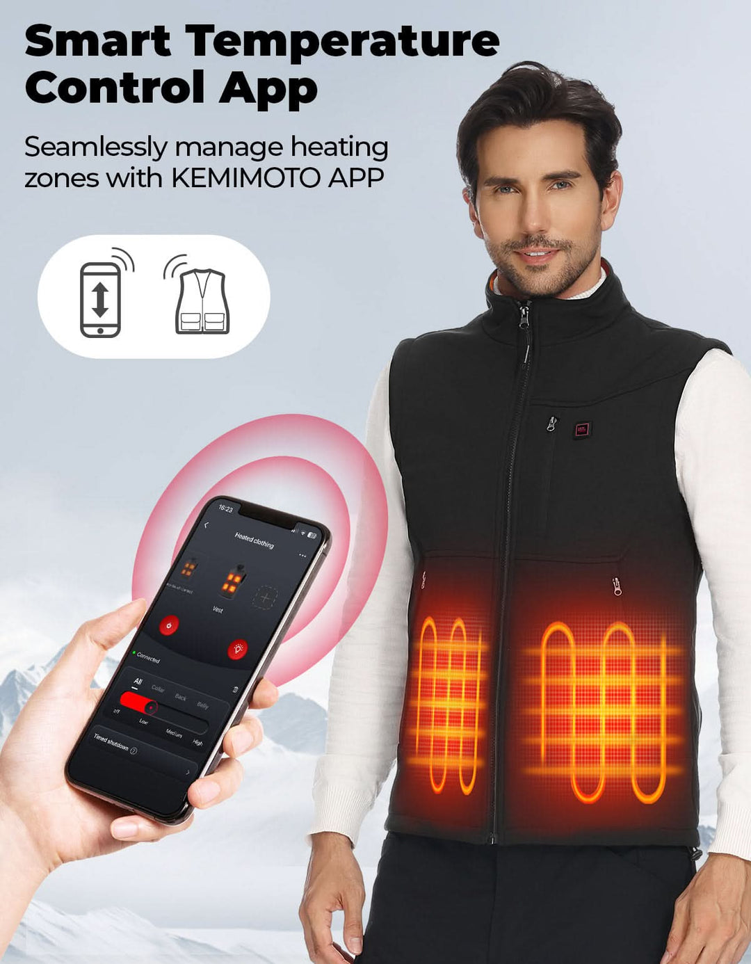 Windproof Heated Vest with APP & Remote Control 10000mAh Battery
