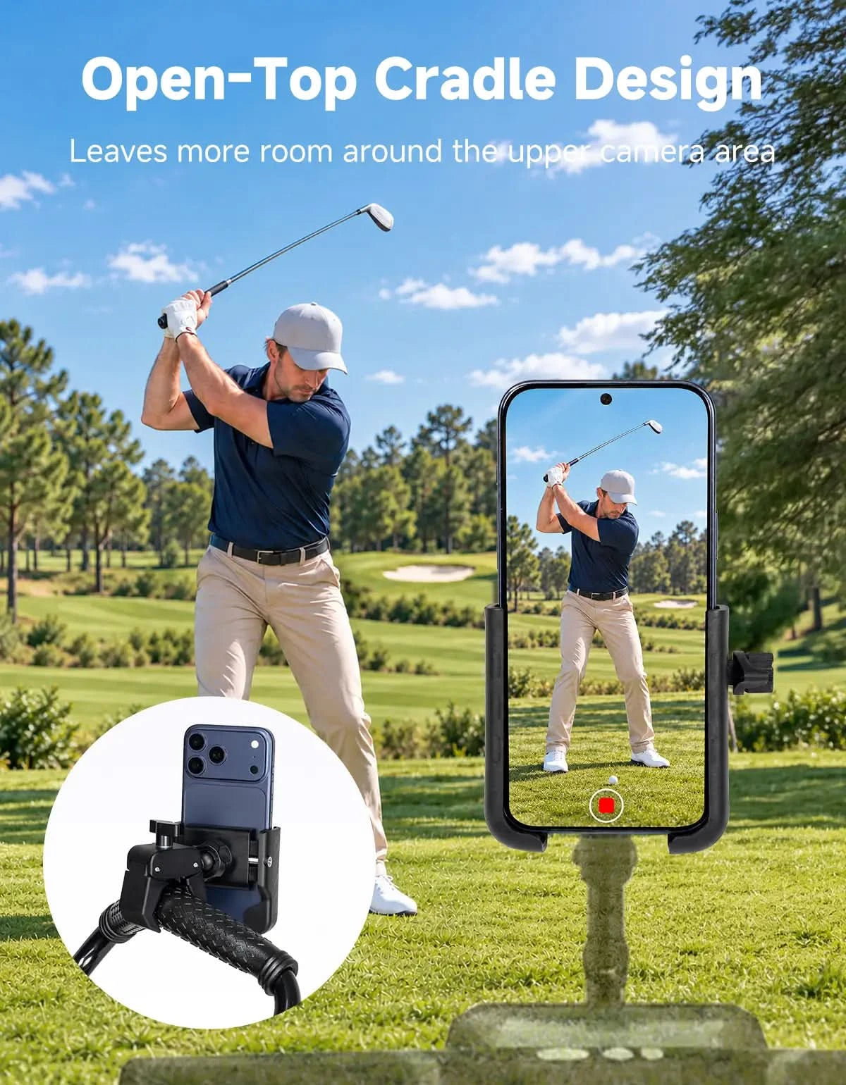 Phone Holder with Adjustable Clamp For Golf Push Cart