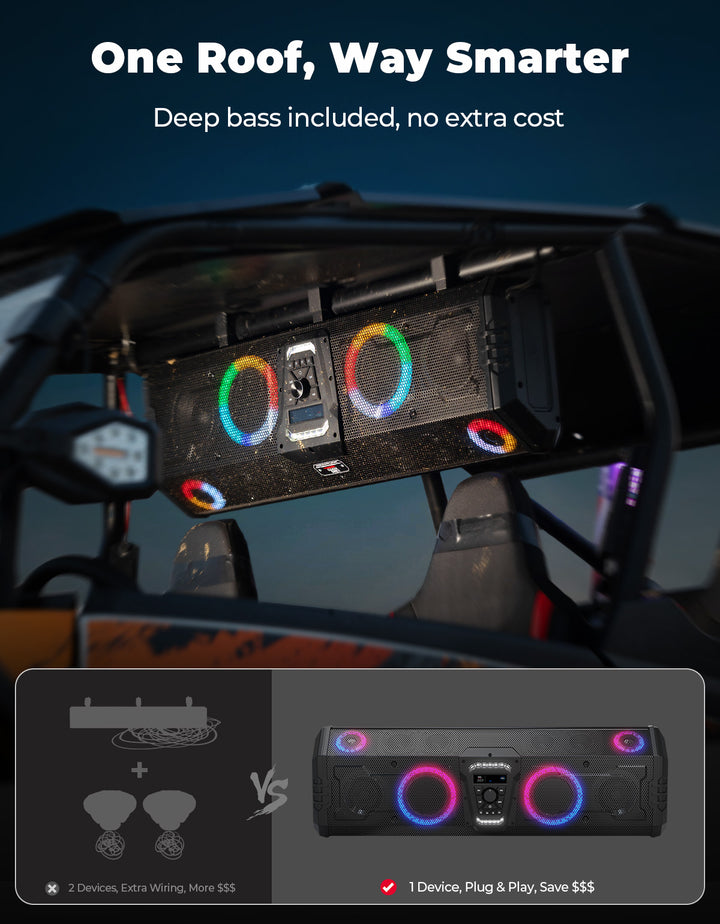 UTV Bluetooth Sound Bar 10 Speakers RGB Lights IP66 Waterproof Dustproof