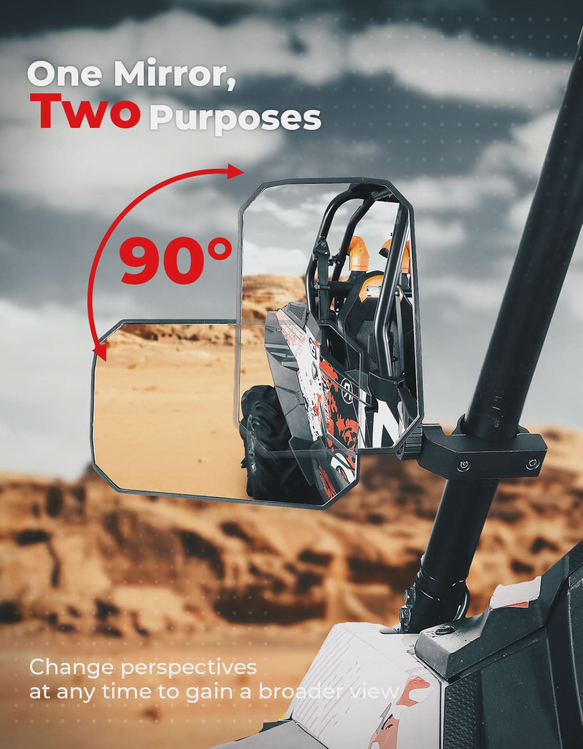 UTV Aluminum Side Mirrors for Polaris RZR/Can Am X3/Pioneer/Talon/Teryx/CFMOTO - Kemimoto