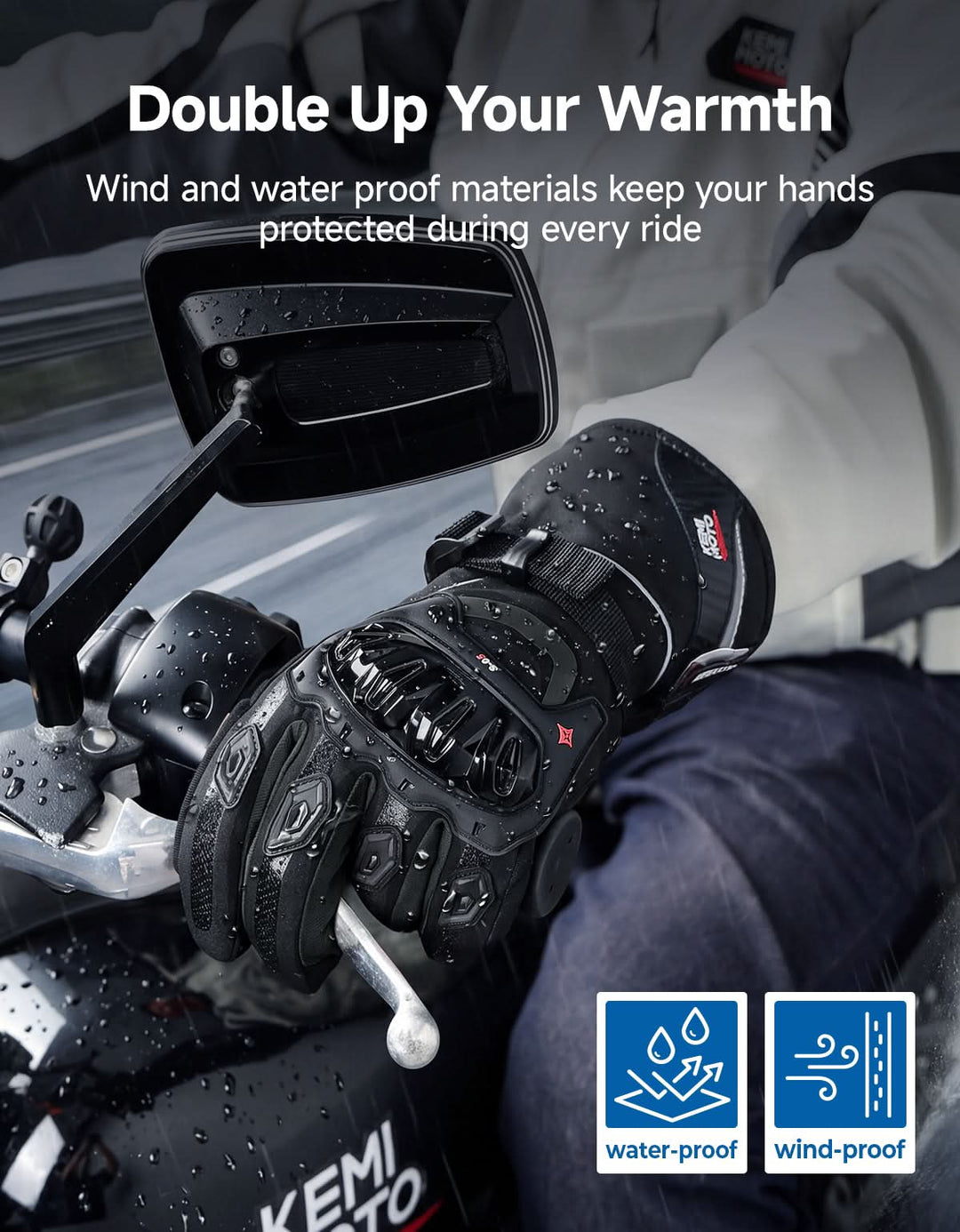 Rainproof Riding Warm Gloves with Touchscreen for Motorcycle Riding, ATV, UTV, Snowmobile