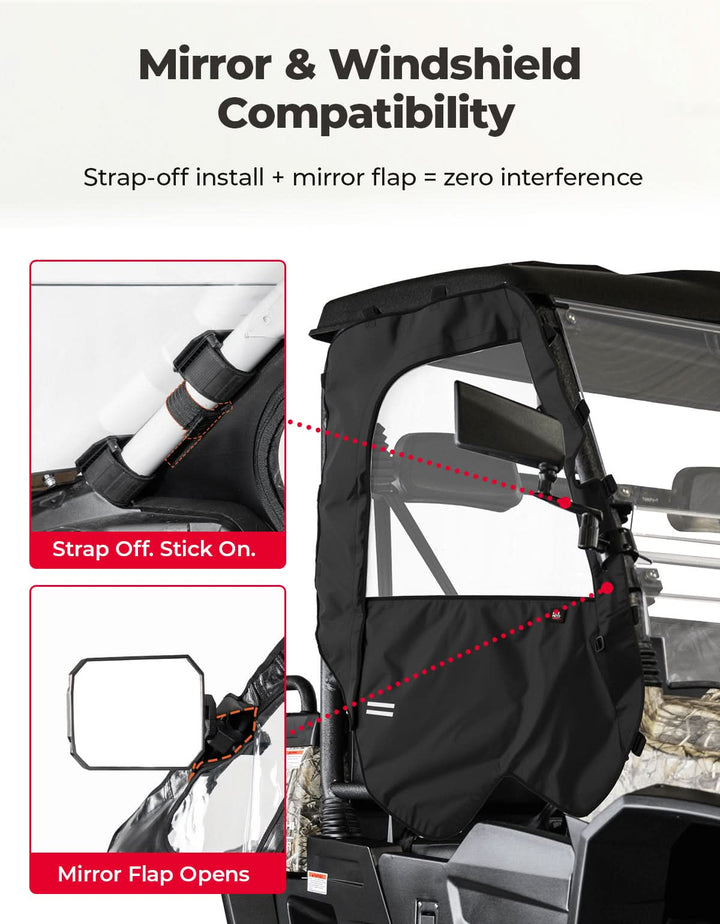 UTV Soft Doors for Hisun, Coleman, Axis, Massimo 500/700 – Waterproof Windproof Cab Enclosure - Kemimoto