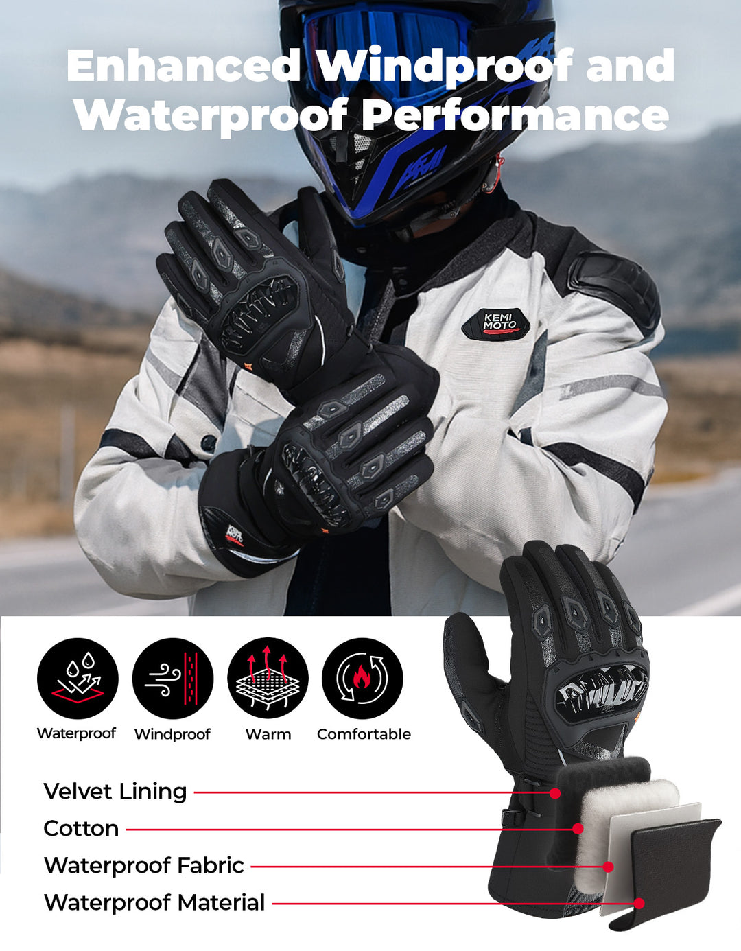 Motorcycle Winter Warm Gloves - Kemimoto