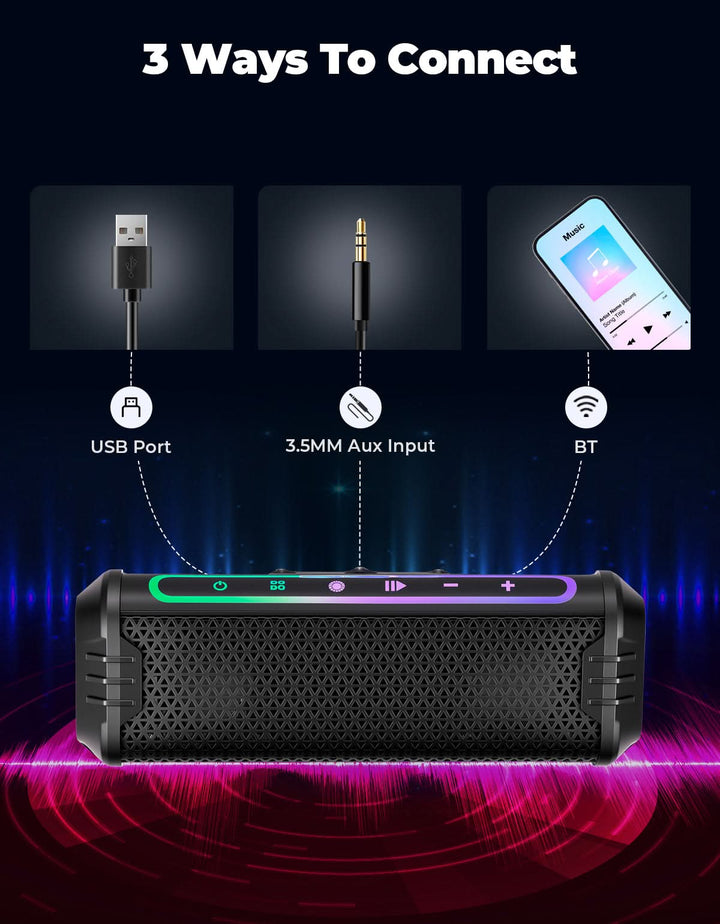 Motorcycle Bluetooth Speakers Waterproof ATV Sound Bar with AUX USB and RGB Lighting - Kemimoto